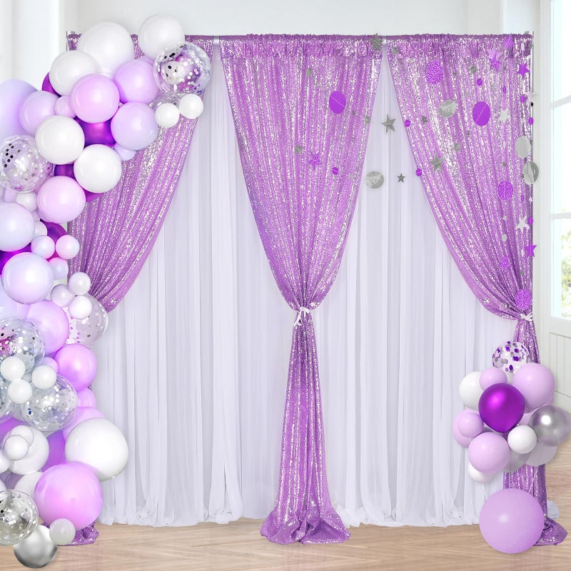 B.Cool B-COOL Lavender Sequin Backdrop Curtains 2 Panels 2ftx8ft Purple Sparkly Curtains for Birthday Party Wedding Glitter Curtains Backdrop Decorations - Image 3